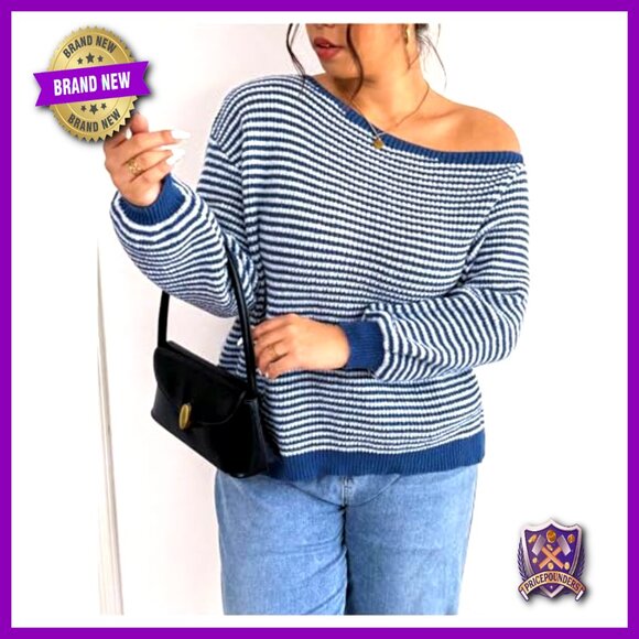 Plus Size Off Shoulder Sweater Long Sleeve Asymmetrical Pullover Loose Fit - Picture 3 of 7